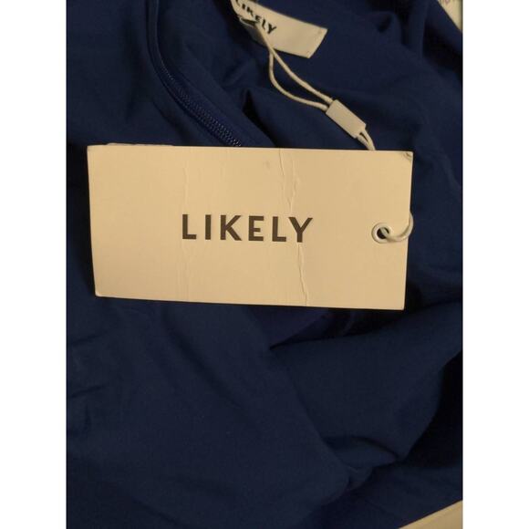 Likely Brooklyn Midi Dress Blue Stretch V Neck Sleeveless Slit Party 00 New - Picture 10 of 13